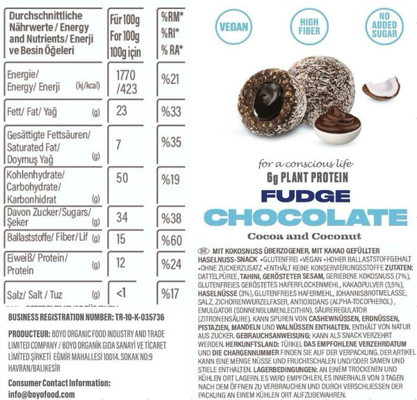 Fudge Schokolade Kakao und Kokosnuss 55 Gr x 6
