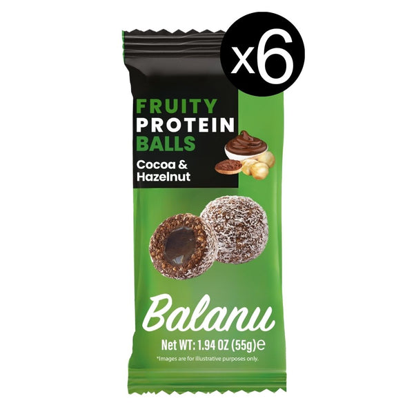 Fruchtige Kakao- & Haselnuss-Proteinbällchen 55g x6 Stück