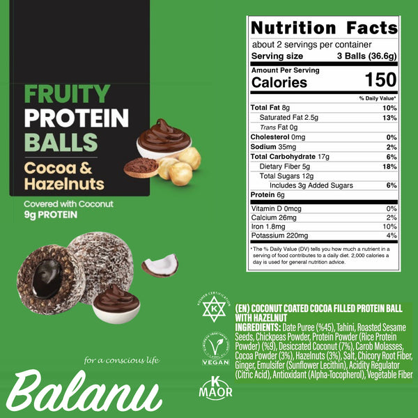 Balanu Fruity Protein Balls Cocoa & Hazelnuts 55 g x 6